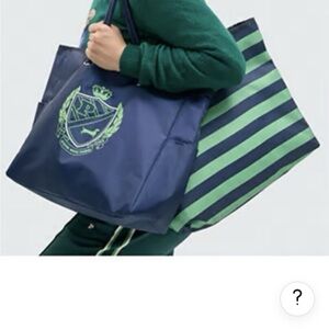 PINK Victoria's Secret Navy Tote with Green Crest